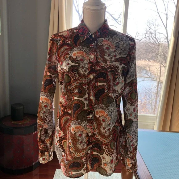 Lucky Brand Light Weight Paisley Print Button Down Camp Shirt Size M - Picture 2 of 8